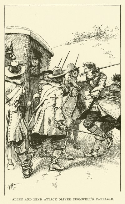 Allen en Hind vallen de koets van Oliver Cromwell aan (gravure) door Paul Hardy