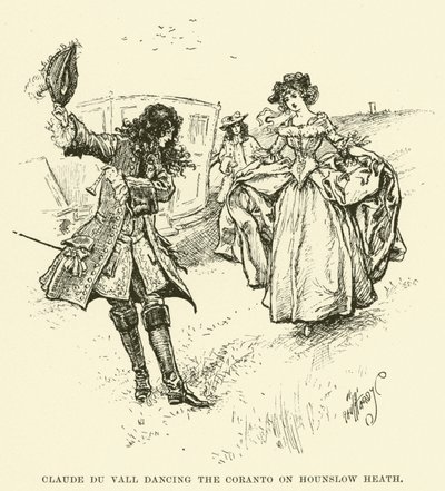 Claude du Vall danst de Coranto op Hounslow Heath (gravure) door Paul Hardy