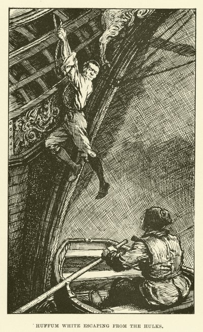 Huffum White ontsnapt uit de gevangenis (gravure) door Paul Hardy