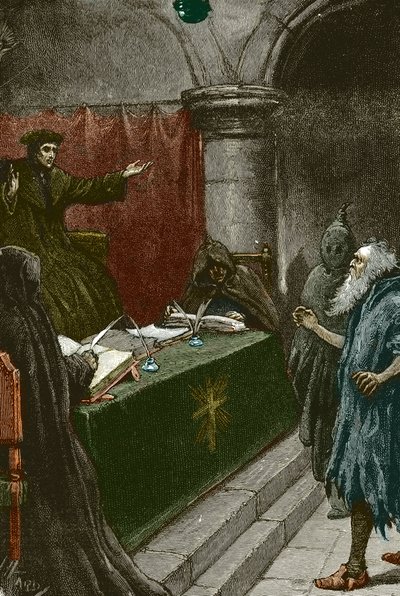 Inquisitie en uitzetting van de Joden van Spanje: een Spaanse Jood voor de Grote Inquisiteur rond 1492 door Paul Hardy