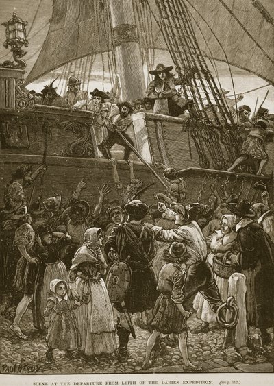 Scène bij het Vertrek uit Leith van de Darien Expeditie, illustratie uit 