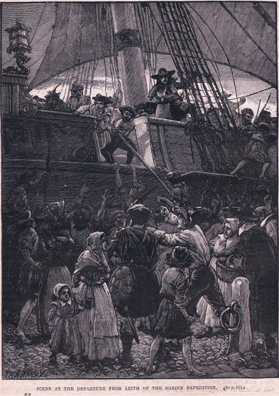 Scène van het vertrek uit Leith van de Darien-expeditie AD 1698 door Paul Hardy