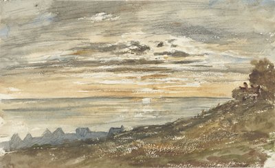 Ondergaande zon te Trouville door Paul Huet