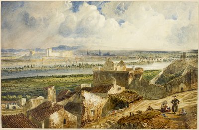 Uitzicht op Avignon (vanuit Villeneuve les Avignon) door Paul Huet