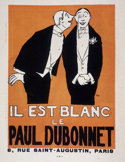 Reclame voor alcoholen Paul Dubonnet door Paul Iribe (1883-1935) (twee mannen in avondkleding), 