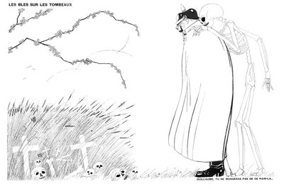 De dood vertelt Kaiser Wilhelm dat hij nooit brood zal eten gemaakt van tarwe die groeit op de lijken en graven van Franse soldaten door Paul Iribe