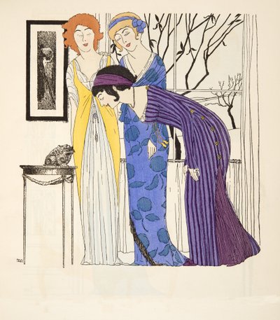 Drie empire lijn jurken uit Les Robes de Paul Poiret gepubliceerd 1908 door Paul Iribe