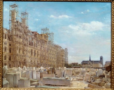 Het stadhuis van Parijs in wederopbouw door Paul Joseph Victor Dargaud