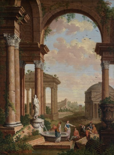 Landschap met Romeinse ruïnes door Paul Joseph de Cock