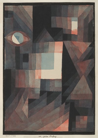 Abstract. Rood/Groene Gradiënt met wat cinnaber in verticale vorm door Paul Klee