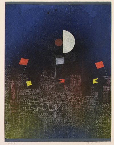 Stad met vlaggen door Paul Klee