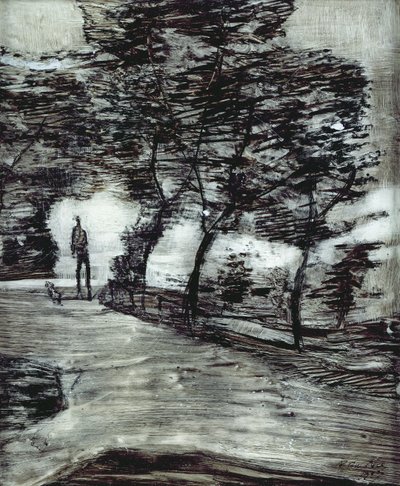 Parkpad, met lange man en hond door Paul Klee