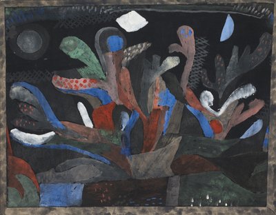 Afbeelding van een tuin in donkere kleuren, 1923 door Paul Klee