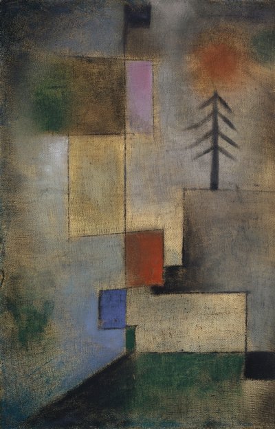 Kleine Schilderij van Dennenbomen door Paul Klee