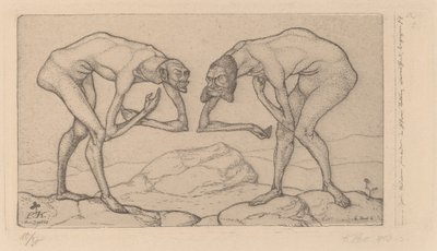 Twee mannen ontmoeten elkaar, elk denkend dat de ander van hogere rang is door Paul Klee