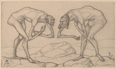 Twee Mannen, elkaar in hogere positie vermoedend, ontmoeten elkaar, 1903 door Paul Klee