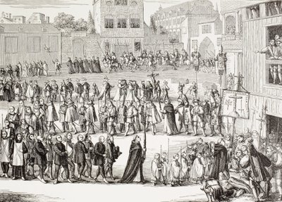 Een Auto-Da-Fe, of geloofsdaad, processie in Spanje. Naar een 15e-eeuwse gravure. door Paul Lacroix