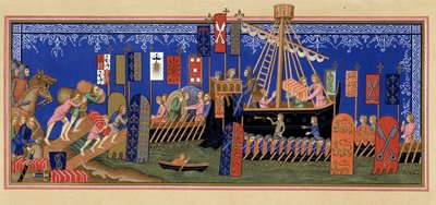 Inscheping van de Ridders van de Heilige Geest voor de Kruistocht - gebaseerd op miniatuur uit de 14e eeuw, in Militair en religieus leven in de Middeleeuwen en in de Renaissance door Paul Lacroix, Parijs door Paul Lacroix
