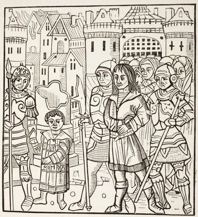 Koning St Louis, Louis Ix van Frankrijk, en zijn twee broers, Alphonse en Charles, worden gevangen genomen door de Saracenen na de Slag van Fariskur, april 1250, tijdens de Zevende Kruistocht. door Paul Lacroix
