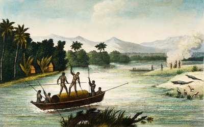 Magdalena Rivier, Colombia, gravure door Paul Legrand uit Reizen in de Republiek Colombia in de jaren 1822 en 1823 door Paul Legrand