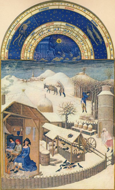 Februari - dorp onder de sneeuw, 15e eeuw, 1939 door Paul Limbourg