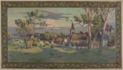 Schets voor het stadhuis van Thiais: dorp met een kerk, circa 1902 door Paul Léon Felix (attr. to) Schmitt