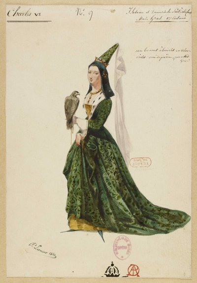 Isabelle de Bavière. Kostuumontwerp voor de opera Charles VI door Fromental Halévy, 1843 door Paul Lormier