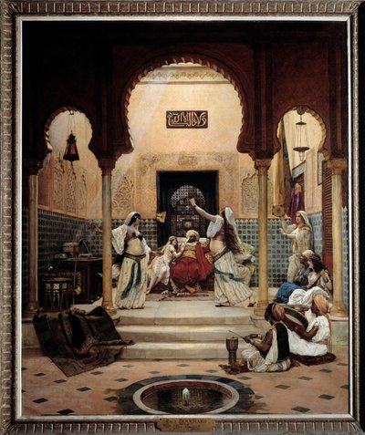 De oosterse dansers in een harem die een pasja vermaken door Paul Louis Bouchard