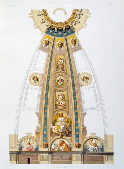 Mozaïekdecoratie van grote koepel, chromolithografie uit Het Vaticaan en de Sint-Pietersbasiliek door Paul Marie Letarouilly