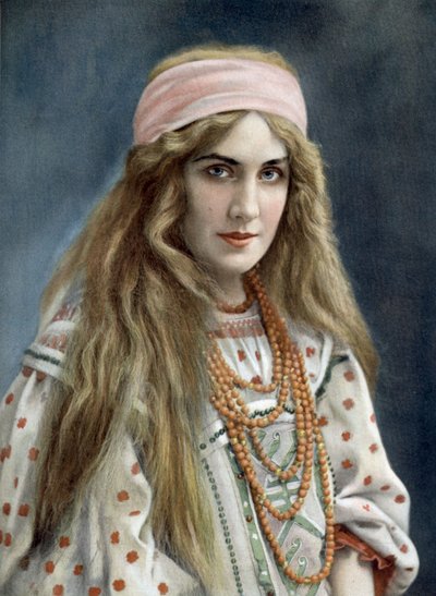 Operazangeres Marguerite Carre (1880-1947) als Snegourotchka in opera Snegourotchka, Parijs, foto door Paul Nadar uit de Franse krant "Le Theatre" juli 1908 door Paul Nadar