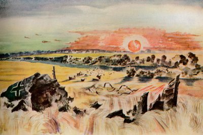 Bomber in het koren door Paul Nash