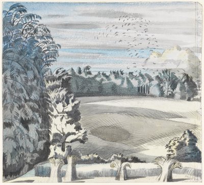 Landschap met roeken, ca.1913-14 door Paul Nash