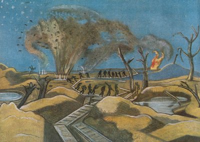 Het Beschieten van de Duckboards, uit British Artists at the Front, Vervolg van The Western Front door Paul Nash