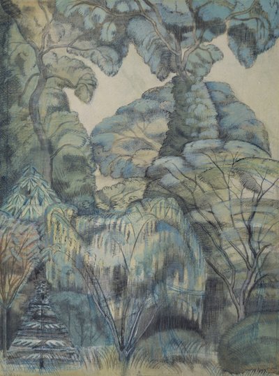 Bomen in Vogel Tuin, Iver Heath door Paul Nash