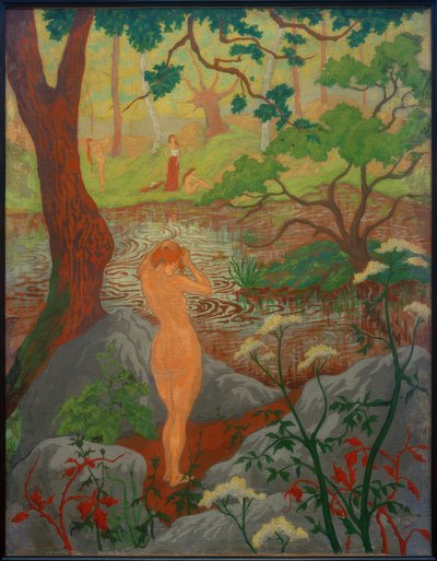 Vrouwelijk naakt bij het kammen aan de vijver door Paul Elie Ranson