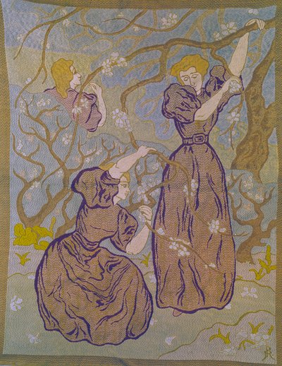 Twee vrouwen onder een bloeiende boom. Wandtapijt door Paul Ranson (1864-1909) 20e eeuw door Paul Elie Ranson