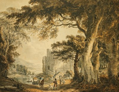 Figuren op een pad voor Rochester Castle door Paul Sandby