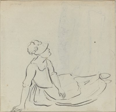 Meisje met een Hoed Liggend [verso] door Paul Sandby