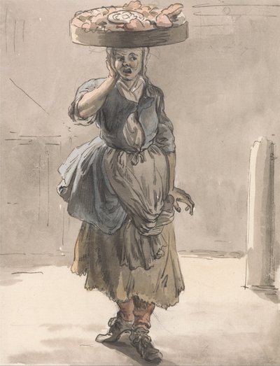 Londense Kreten- Een Meisje met een Mand op Haar Hoofd (Lichten voor de Katten, Lever voor de Honden) door Paul Sandby