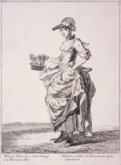 Boeket en memoboekverkoper, Kreten van Londen, 1760 door Paul Sandby