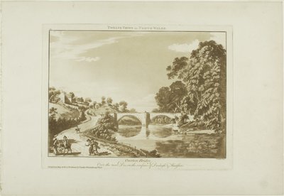 Overton Bridge/Over de rivier Dee, op de grens van Denbigh en Flintshire door Paul Sandby