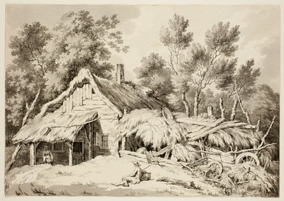 Huisje met rieten dak door Paul Sandby
