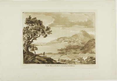 Traeth Mawr in de weg naar Caernarvan vanuit Fistiniog, plaat zes uit Twelve Views in Wales door Paul Sandby