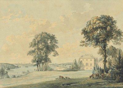 Uitzicht op Nuneham House, Nuneham Courtenay, de torenspitsen van Oxford daarachter door Paul Sandby