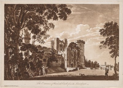 Zicht op Warwick Castle: De ingang van Warwick Castle vanaf de lagere binnenplaats door Paul Sandby