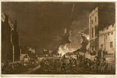Windsor Castle vanuit de lagere binnenplaats op vijf november—Vuurwerk door Paul Sandby