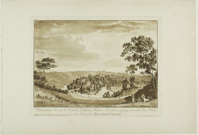 Wynnstay, zetel van Sir Watkin Williams Wynn Bart vanuit een cottage boven de nieuwe brug over de rivier Dee, Denbigh Shire door Paul Sandby