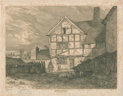 Wolverhampton - Ruïnes van een vakwerkhuis: staalgravure, nd [ca. 1815] door Paul Sandby Munn