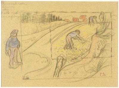 Bauern auf einem Feld (recto); Prozession bretonischer Frauen mit Studie von zwei weiblichen Figuren (verso) door Paul Sérusier