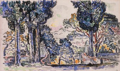 Cipressen in Sainte-Anne Saint-Tropez door Paul Signac